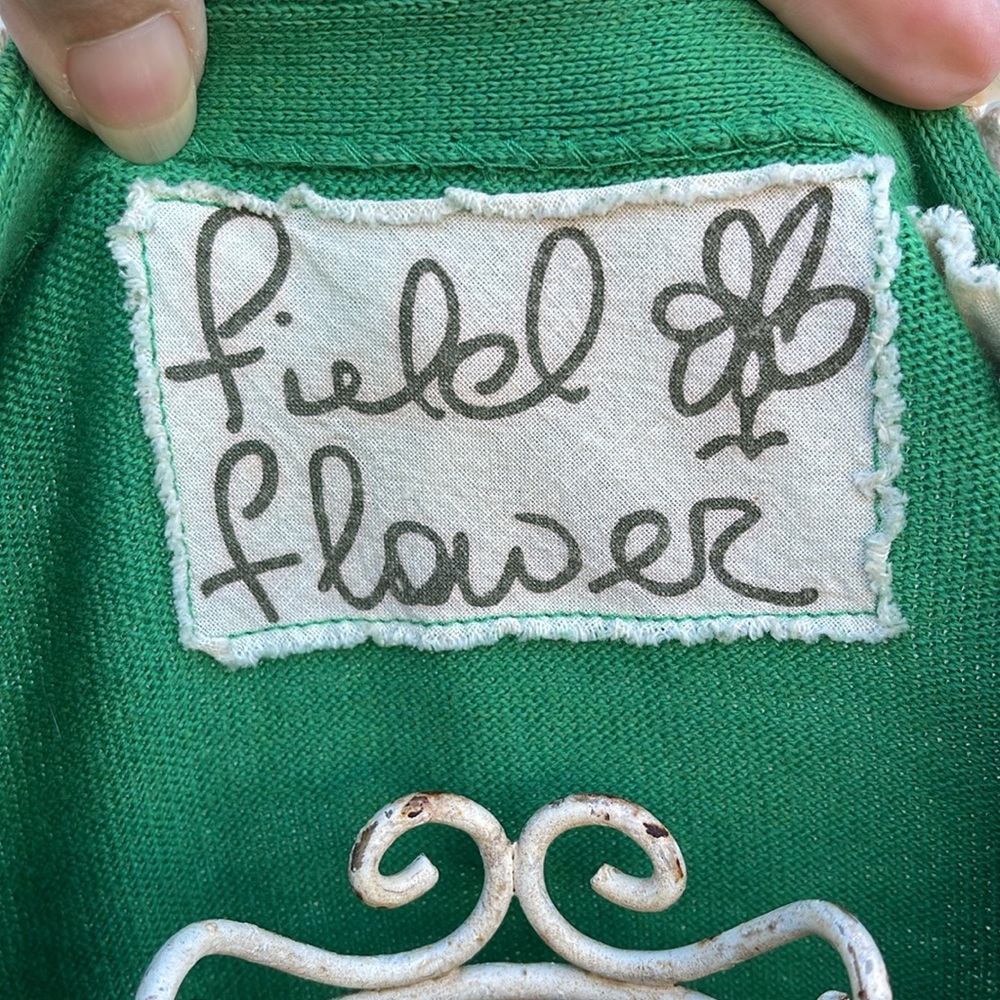 Field Flower Anthropologie Green Silk Sweater with Lacework Collar - Picture 7 of 9